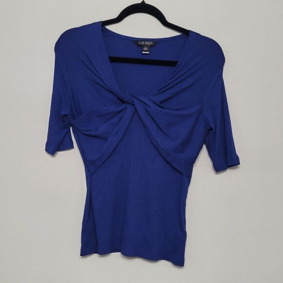 Lauren Ralph Lauren Navy Twist Front Ribbed Pullover Top Medium Professional - Picture 4 of 7